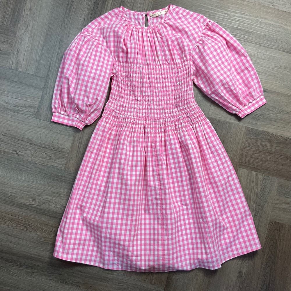 Wayward Fancies‎ eShakti Gingham Puff Sleeve Cottage Boho Dress XS/S Pink White